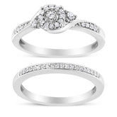 .925 Sterling Silver 1/4 Cttw Diamond Halo and Swirl Engagement Ring and Wedding Band Set (I-J Color, I3 Clarity)- Ring Size 5